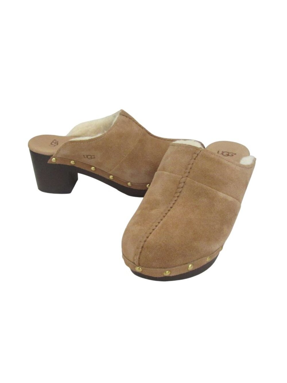 New UGG Kassi Brown Suede Shearling Lined Clogs Size 7M